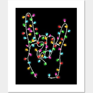 Rock on Hand - Christmas Lights - Pajamas Ugly Xmas Posters and Art